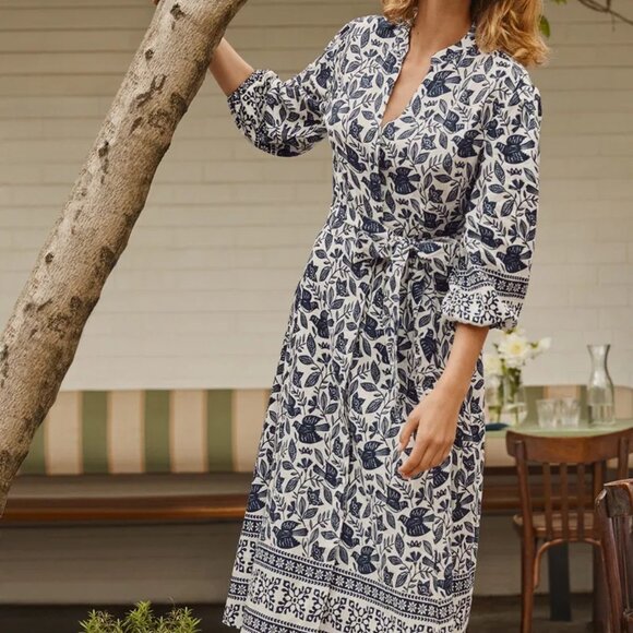 NWT Boden Addie in Ivory Meadow Flight Birds Linen Midi Shirt Dress US 6 / UK 10 - Picture 5 of 7